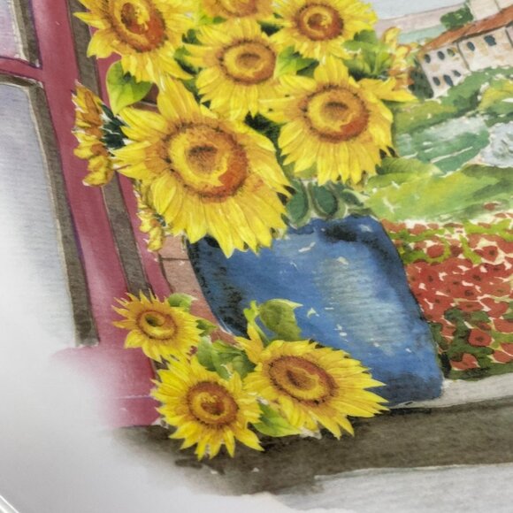 Ceramica Cuore CU415  Yellow Sunflowers Vase Landscape Italy 16" Serving Bowl - Picture 14 of 16